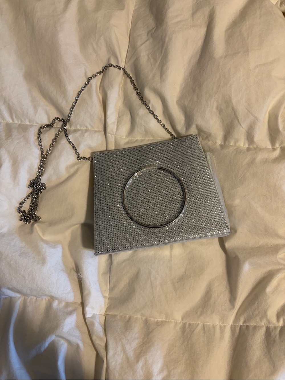 Silver Rhinestone Square Crossbody Bag with Chain